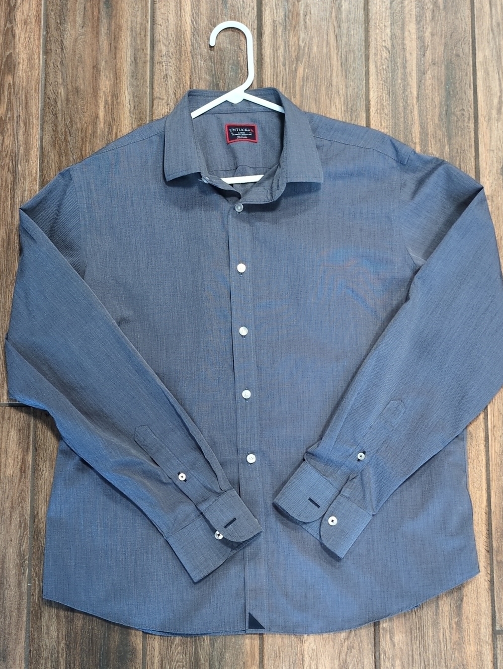 UNTUCKit Large Relaxed Wrinkle Free Men's Slate Blue Button-Down Shirt